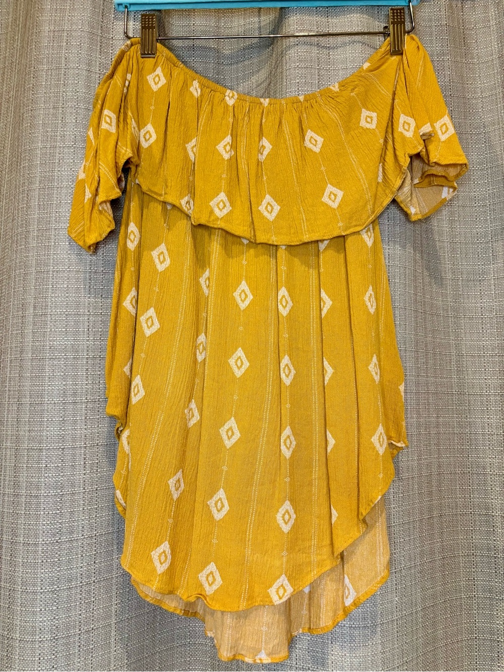 mahina Mustard Off-Shoulder Ruffle Tunic Blouse